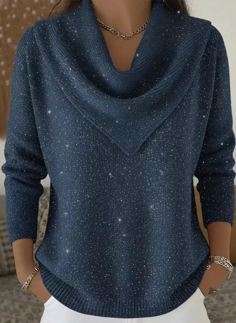 Vintage Soft Triangle Neck Sequined Shiny Sweater Top