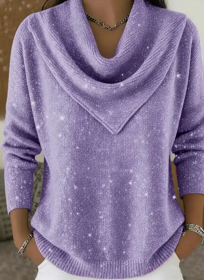 Vintage Soft Triangle Neck Sequined Shiny Sweater Top