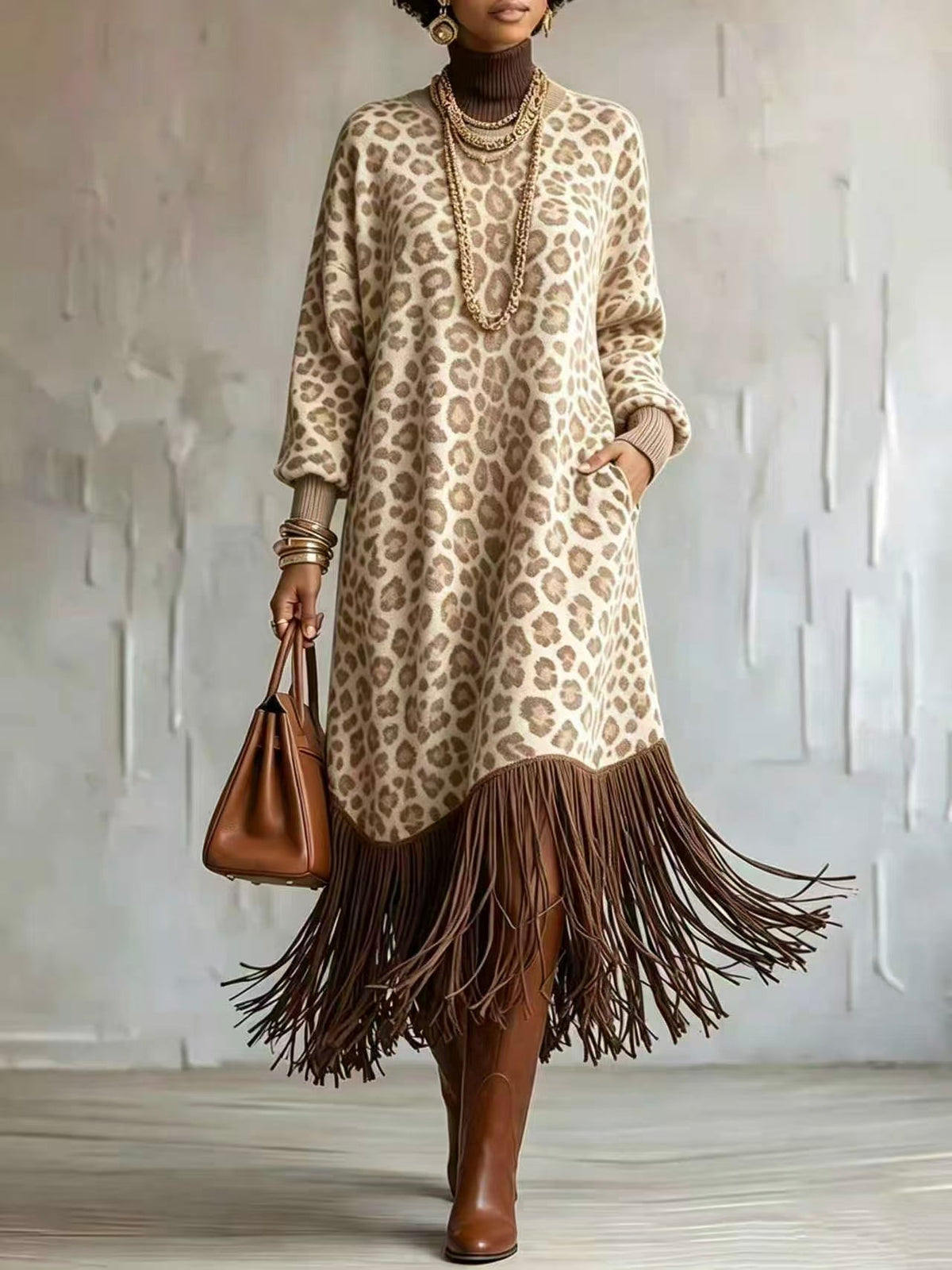 Boho Chic Wild Leopard Fringe Dress