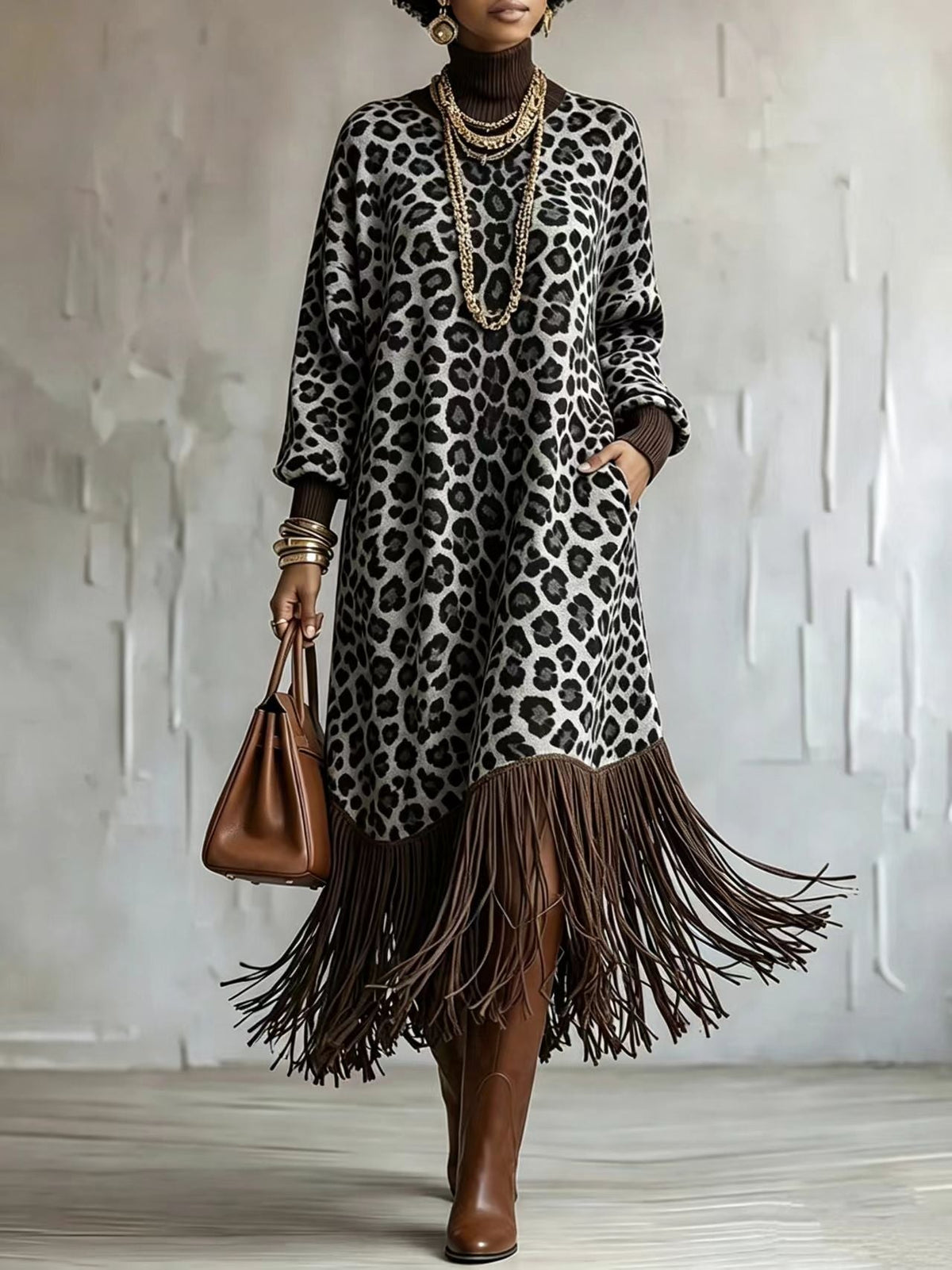 Boho Chic Wild Leopard Fringe Dress