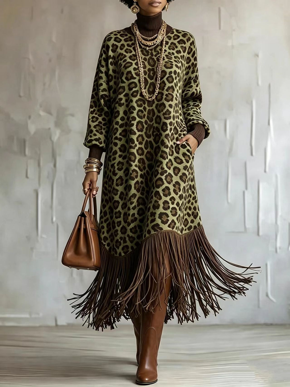 Boho Chic Wild Leopard Fringe Dress