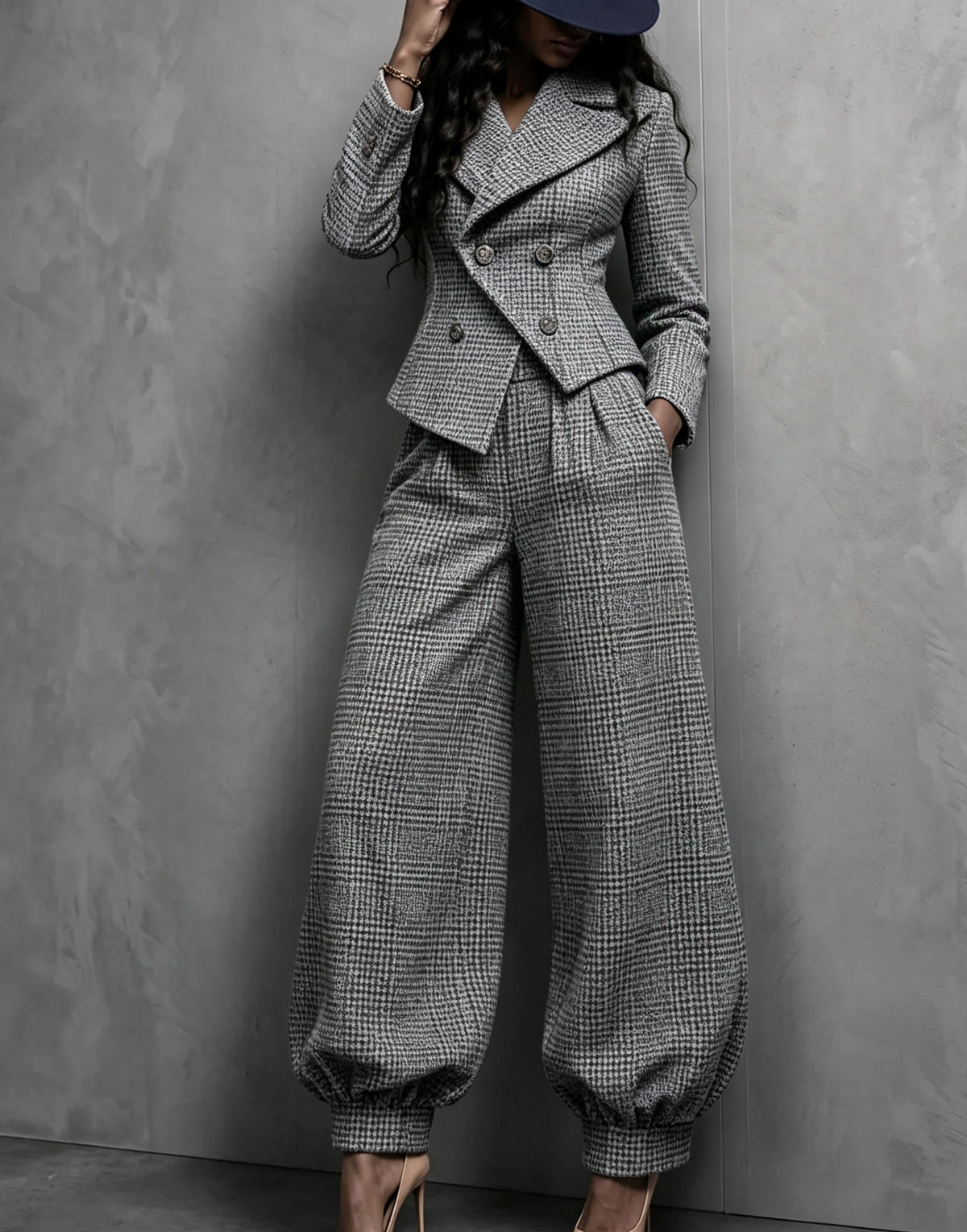 Plaid Blazer & Balloon Pants Set