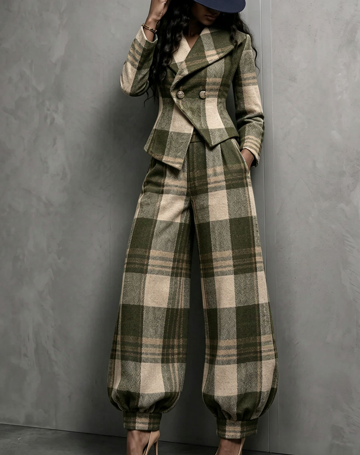 Plaid Blazer & Balloon Pants Set