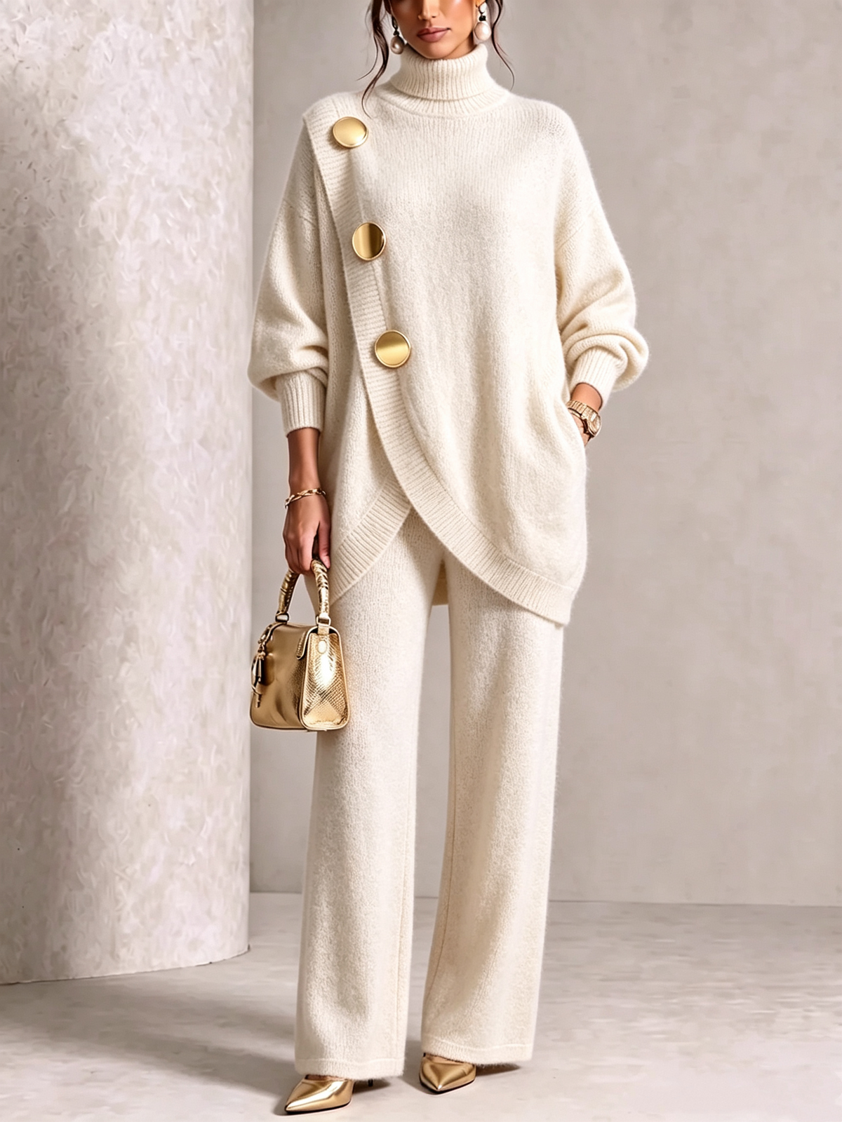 Elegant Knit Asymmetrical Button Set