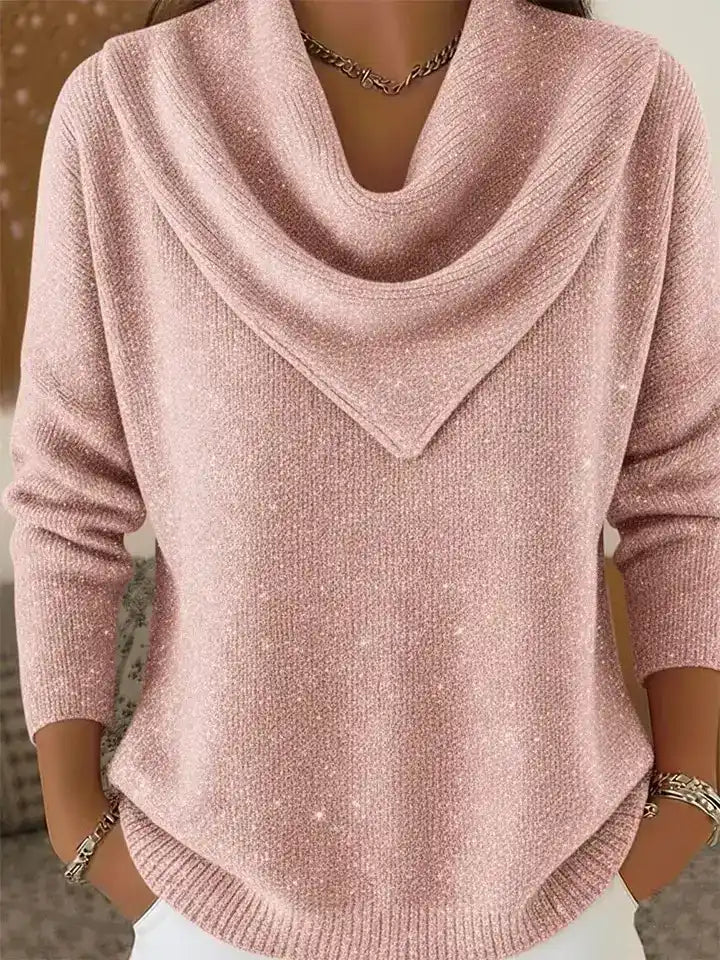 Vintage Soft Triangle Neck Sequined Shiny Sweater Top