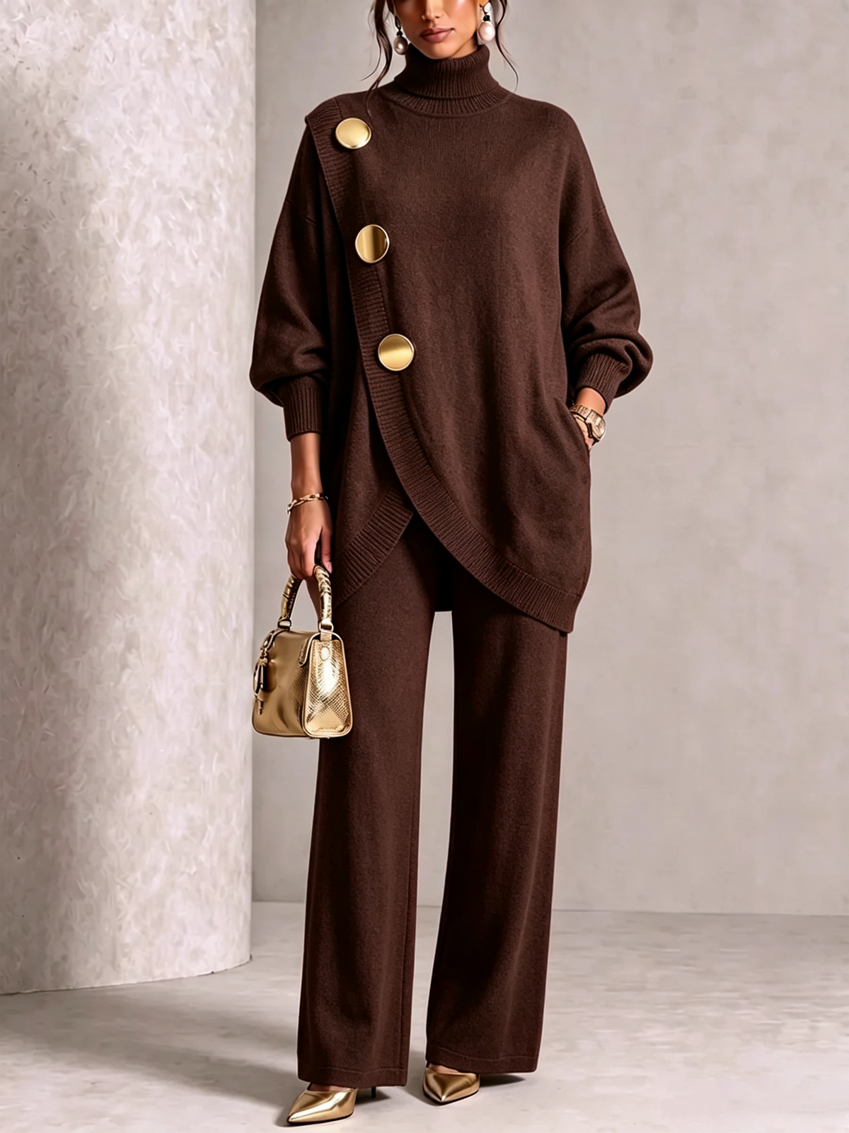 Elegant Knit Asymmetrical Button Set