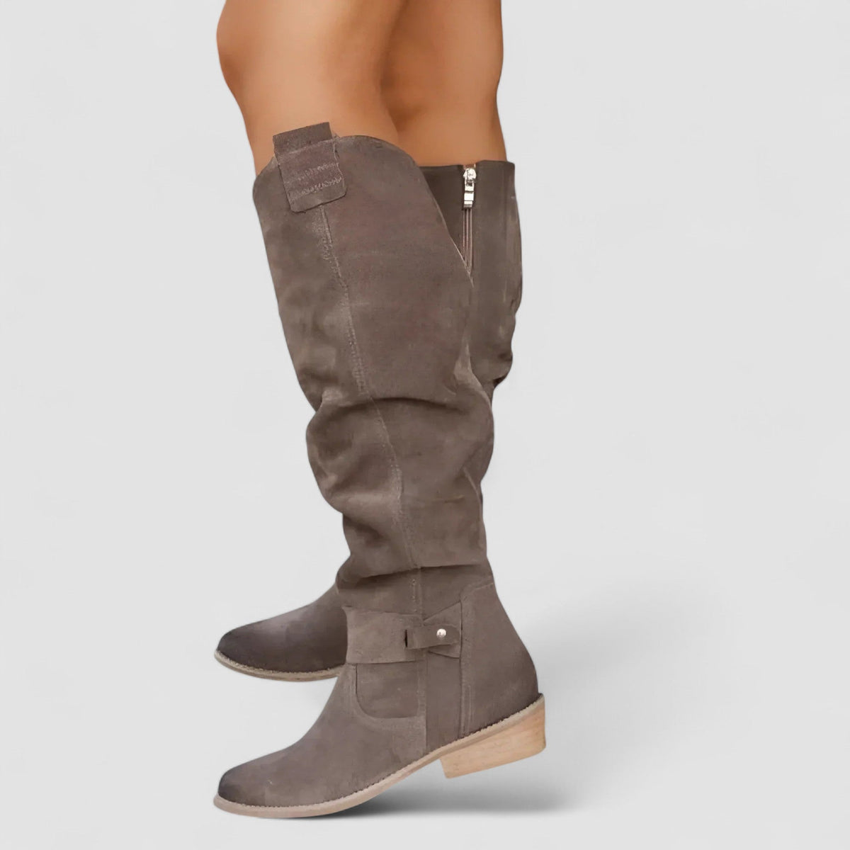 Charlotte | Suede-Look Knee-High Low Heel Boots