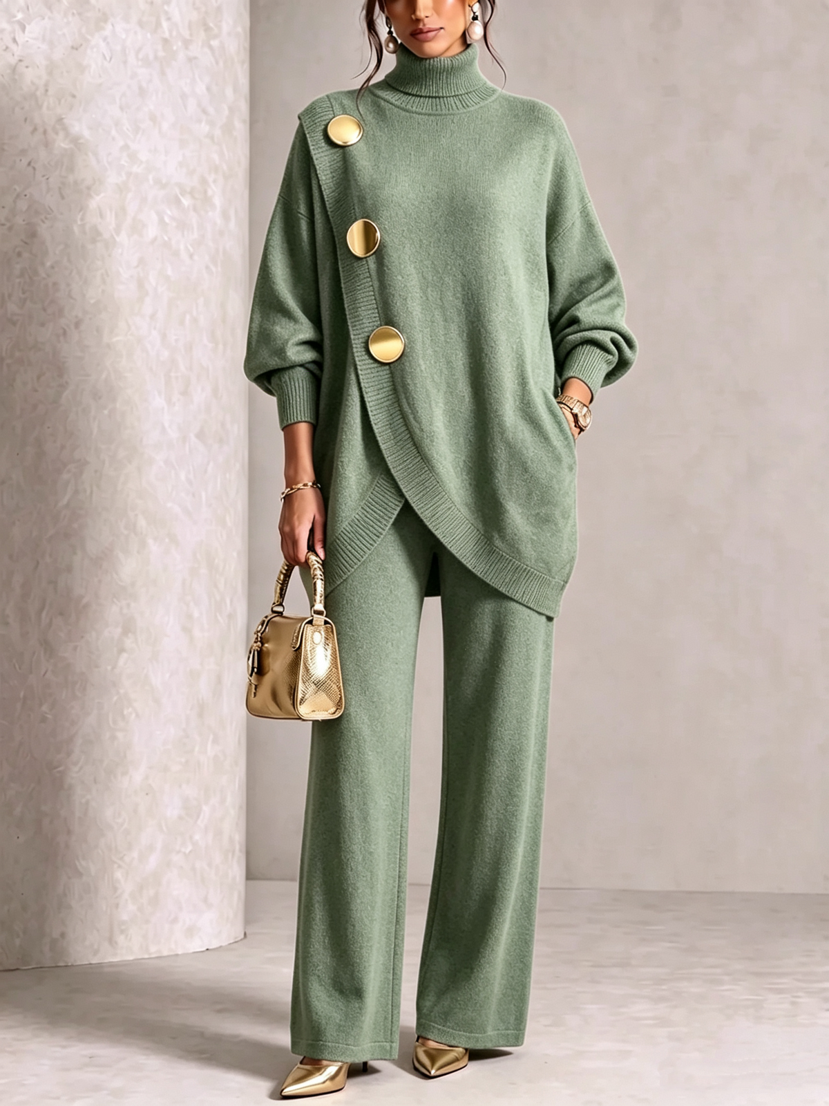 Elegant Knit Asymmetrical Button Set