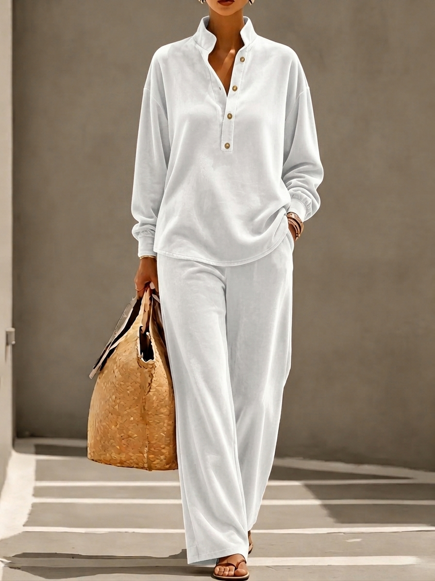 Loose And Cozy Velvet Two-piece Set (Top And Pants)