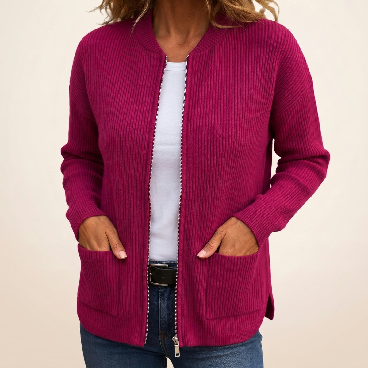 Anneke Cozy Zip-Up Cardigan with Deep Pockets