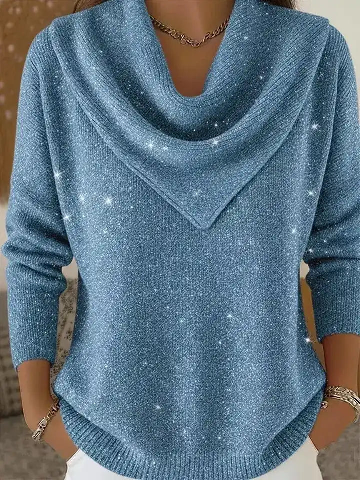Vintage Soft Triangle Neck Sequined Shiny Sweater Top