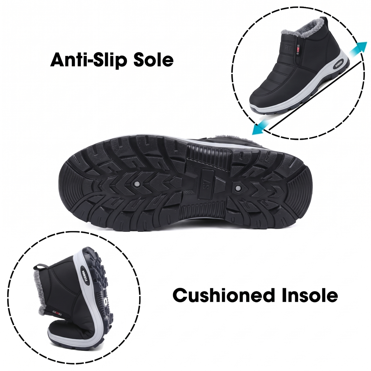 Jianna - Quilted Waterproof Slip-On Ankle Boots Black