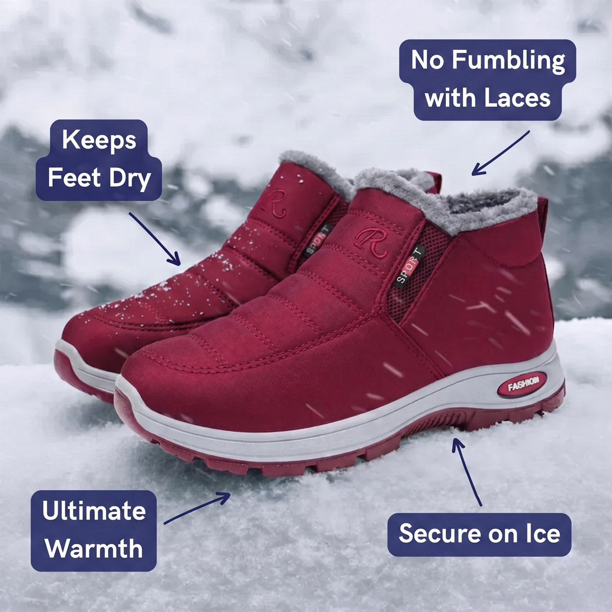 Elia - Quilted Waterproof Slip-On Ankle Boots Dark Red