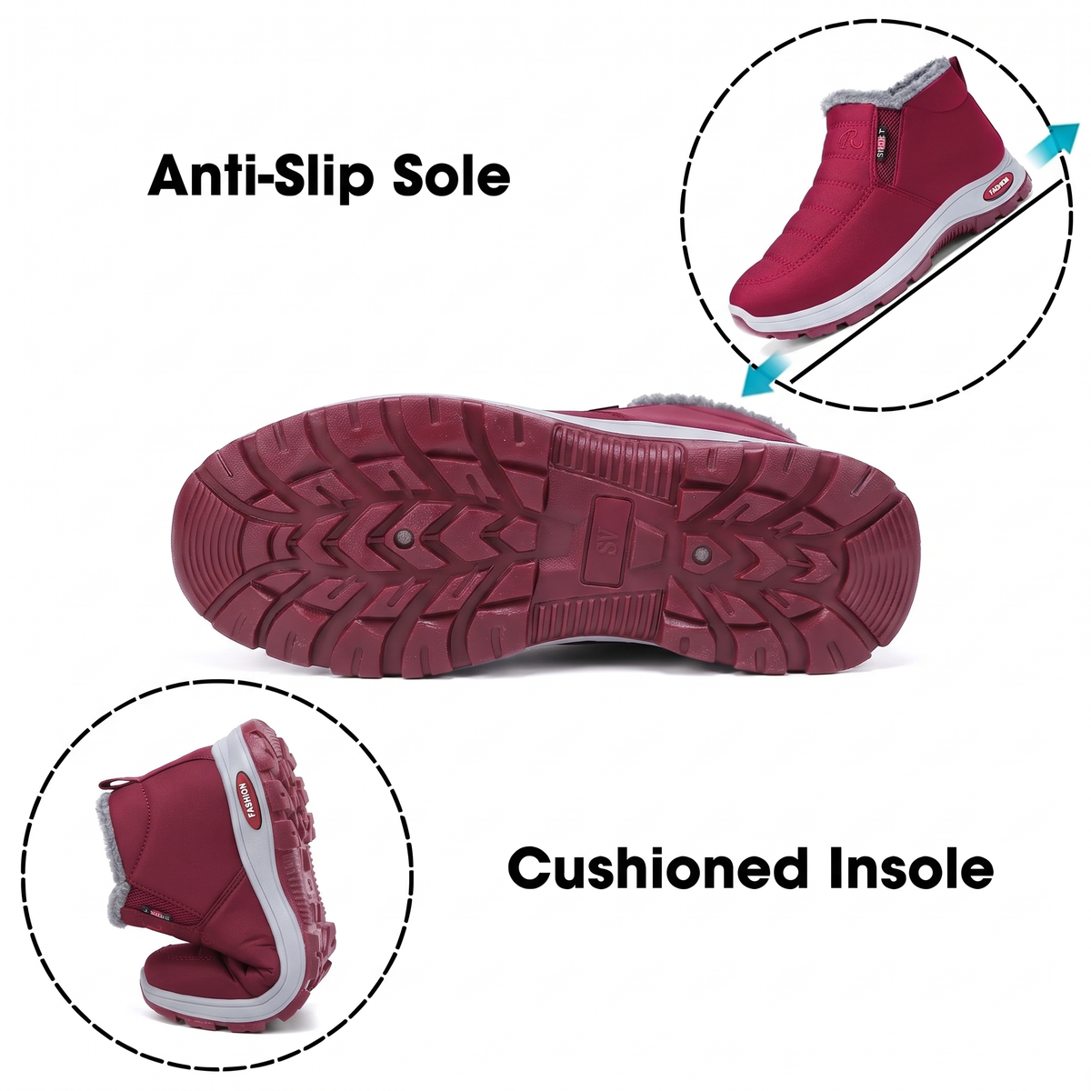 Kori - Quilted Waterproof Slip-On Ankle Boots Red