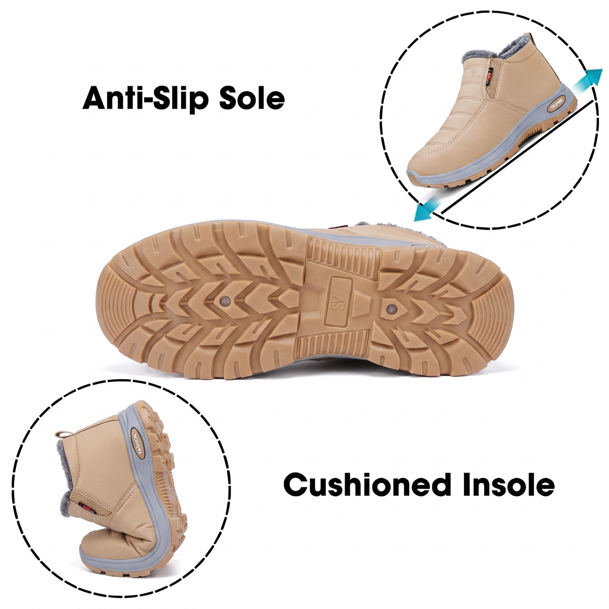 Adalee - Quilted Waterproof Slip-On Ankle Boots Beige