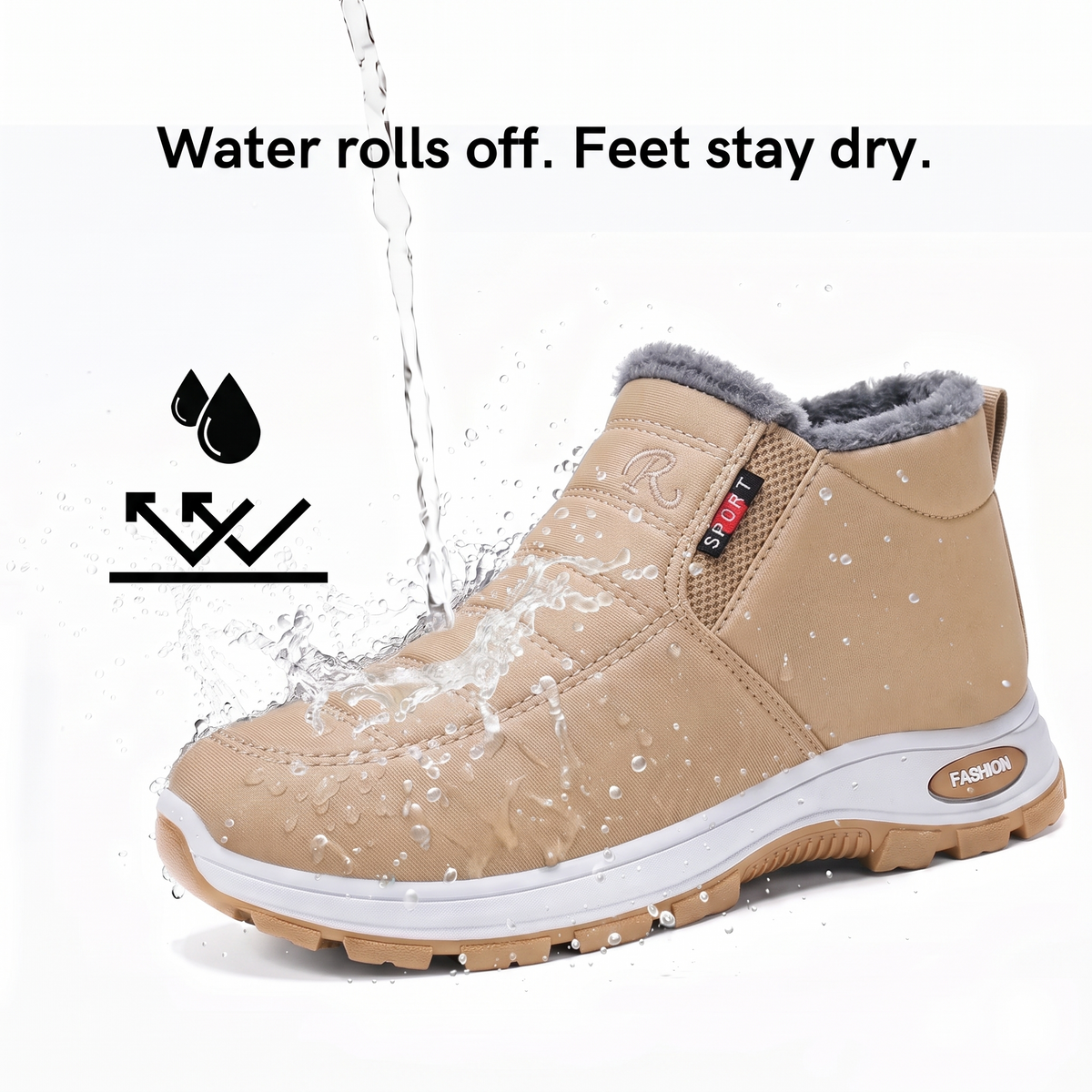 Adalee - Quilted Waterproof Slip-On Ankle Boots Beige