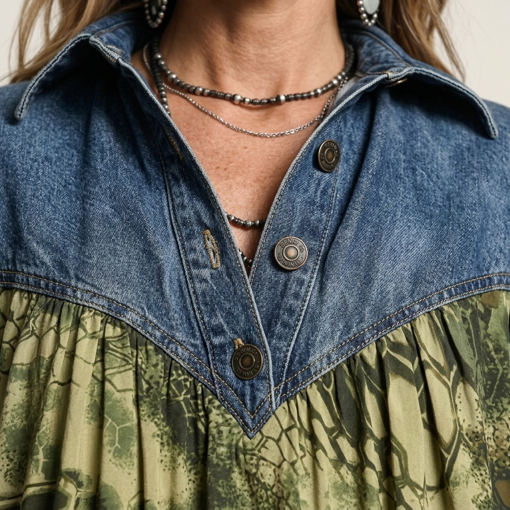 Syma | Denim Patchwork Print Maxi Dress