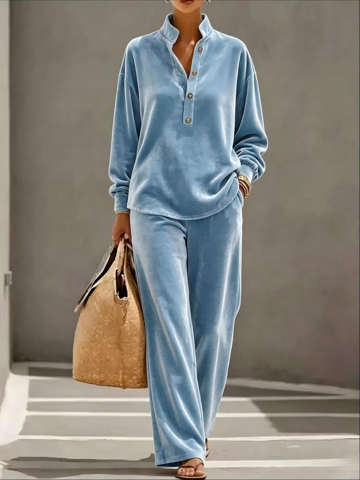 Loose And Cozy Velvet Two-piece Set (Top And Pants)