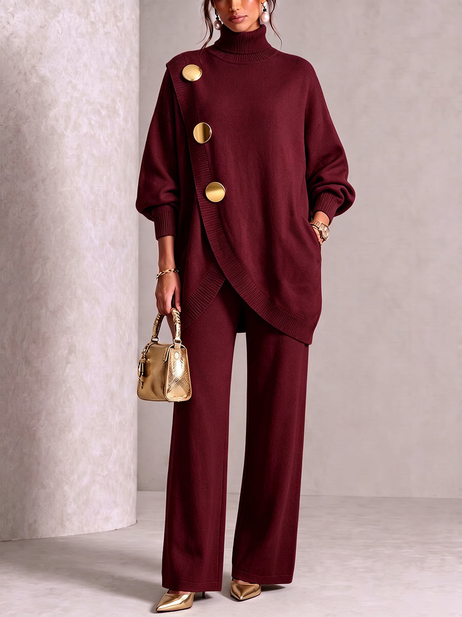 Elegant Knit Asymmetrical Button Set