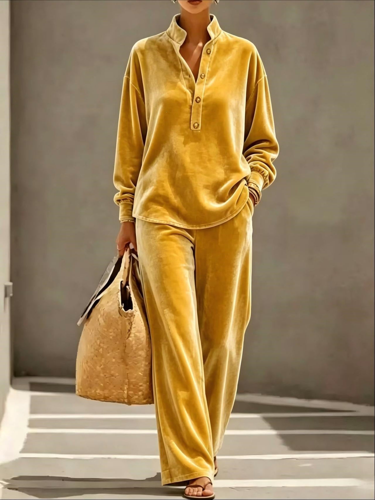 Loose And Cozy Velvet Two-piece Set (Top And Pants)