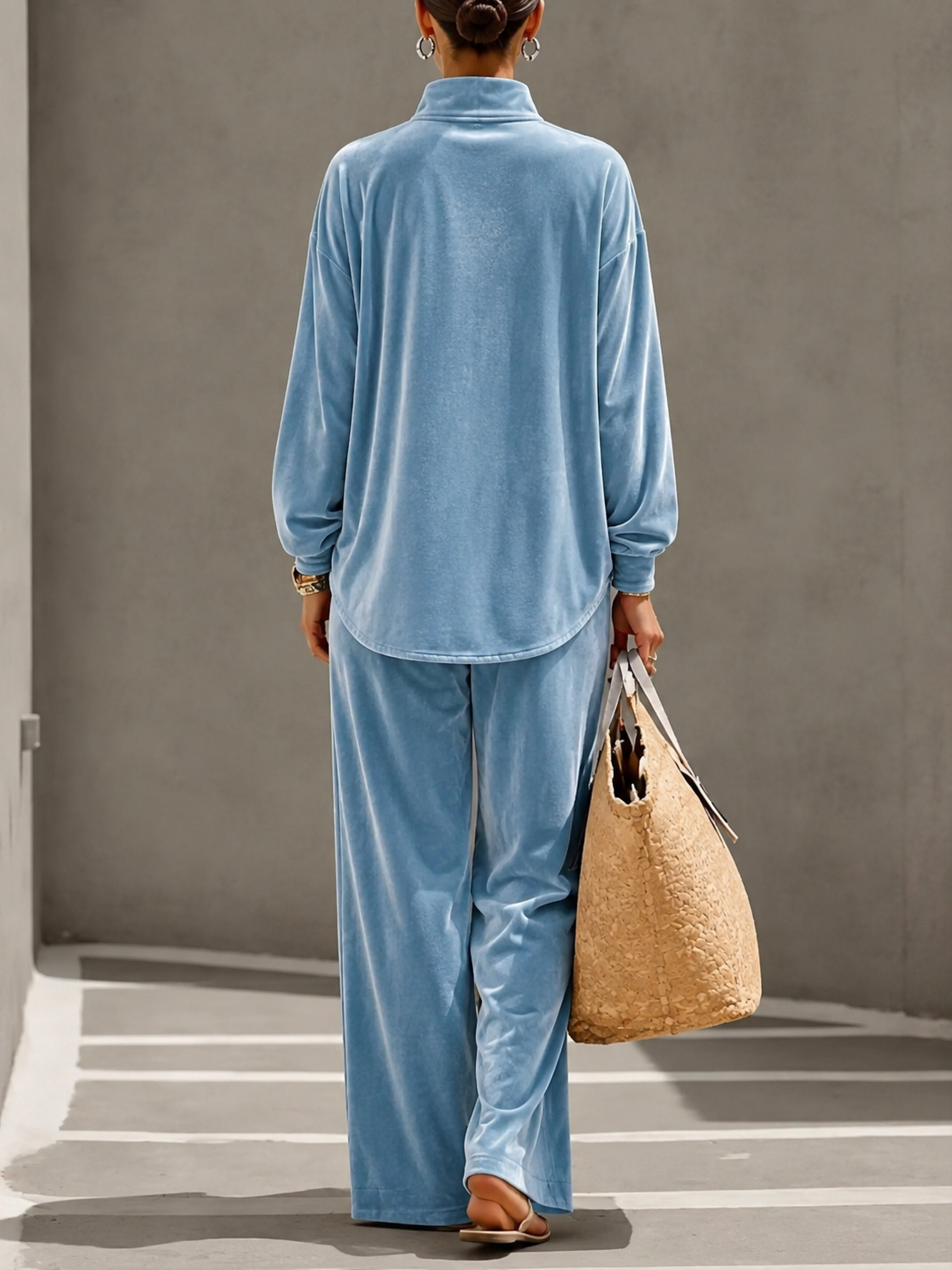 Loose And Cozy Velvet Two-piece Set (Top And Pants)