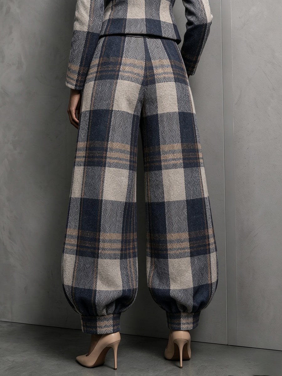 Plaid Blazer & Balloon Pants Set