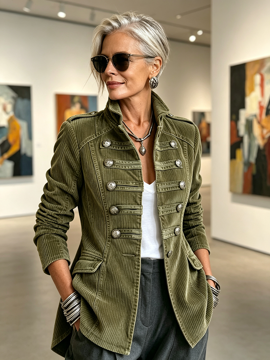 Ariana | Classic Olive Military Corduroy Jacket