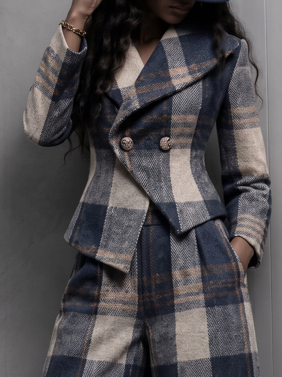 Plaid Blazer & Balloon Pants Set