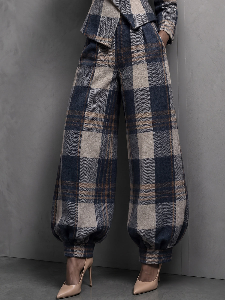 Plaid Blazer & Balloon Pants Set