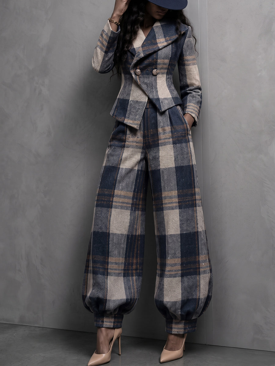 Plaid Blazer & Balloon Pants Set