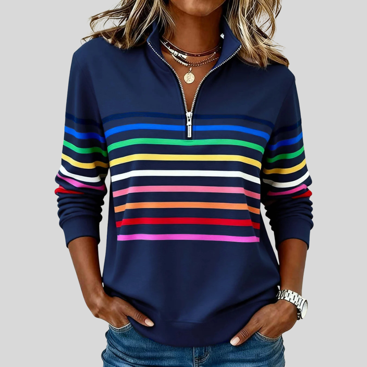 The Lena Striped Quarter Zip